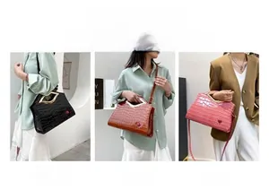 Détails de la texture crocodile sur le sac à main pour femme avec poignées dorées
