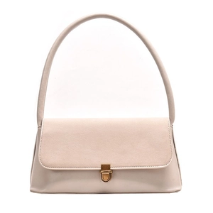 Beige retro underarm bag with suede flap and vintage gold clasp for women