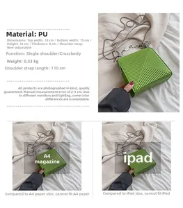 Detailed size specifications of green textured PU handbag with metal ring handle