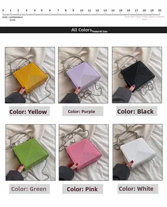 Vertical textured box bag displayed in six colors with a 20cm scale for size reference
