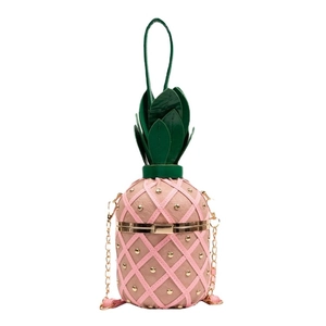 Sac bandoulière ananas en PU rose avec chaîne dorée et motif de treillis matelassé