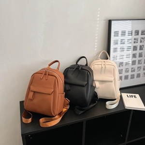 Sac À Dos Femme Cuir PU Motif Litchi Navette Mode Décontracté Couleur Unie École Sac À Épaule Avec Poignée