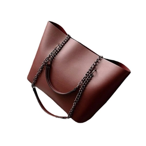 Burgundy matte leather tote bag with elegant metal chain strap and leather handle