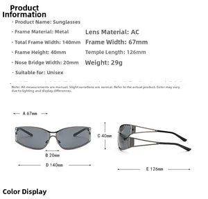 Detailed size specifications for metal outdoor cycling sunglasses with futurist tech style