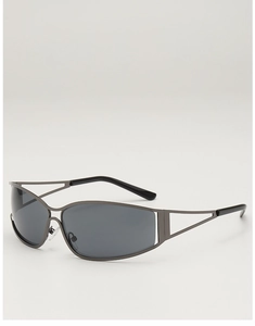 Industrial style gunmetal sunglasses with futuristic geometric hollowed-out temples