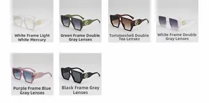 Detailed grid of six oversized square sunglasses in various gradient lens colors and frames
