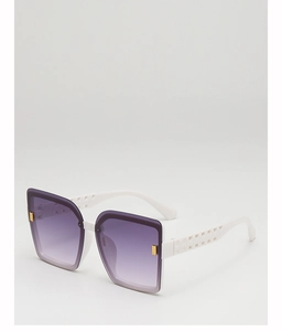 Détail latéral des lunettes de soleil carrées blanches avec verres dégradés violets et branches
