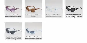 Collection of polygon bat shaped sunglasses in various gradient and transparent colors