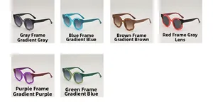 Detail view of wavy flower frame sunglasses in grey, blue, tea, red, purple, and green colors