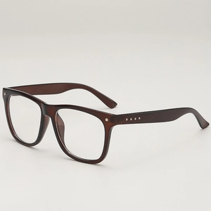 Retro large square dark brown translucent glasses frame with vintage metal stud accents