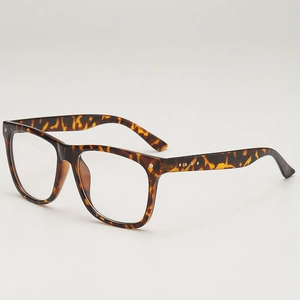 Retro tortoise square frame glasses for women featuring vintage dot accents and clear lenses