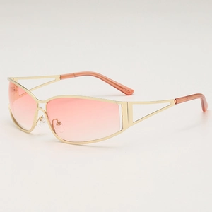 Y2K vintage metal sunglasses with pink gradient lenses and geometric hollow temples