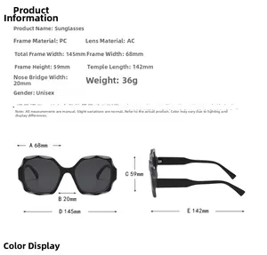 Detailed technical dimensions and specifications of oversized wave-rim sunglasses