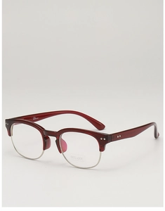 Detail of retro semi-rimless burgundy browline glasses with UV400 protective lenses