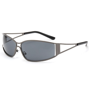 Y2K futuristic tech sunglasses with gunmetal frame and hollowed temples for cycling