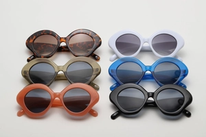 Collection of six vintage thick frame sunglasses in various trendy colors and finishes