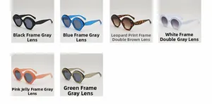 Detailed grid view of stylish oversized retro sunglasses in six trendy color variants