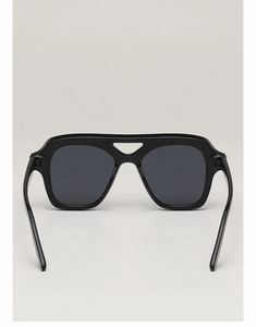 Detail of vintage square sunglasses with hollow double bridge and dark grey lenses