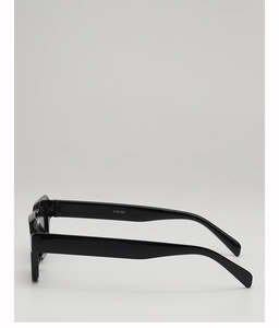 Detail view of black square sunglasses with polished frame and ME1513 model code