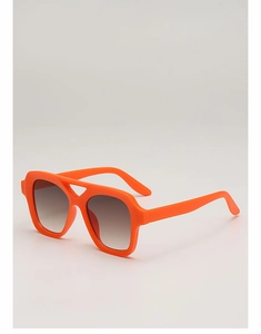Close-up of bright orange square sunglasses with brown gradient lenses and dual bridge detail