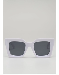 Detailed front view of chunky white square frames with dark grey anti-UV lenses