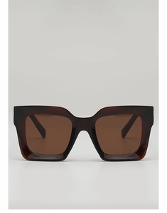 Front view of translucent dark brown thick frame sunglasses with square retro lenses