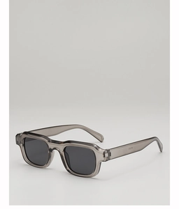 Detail of grey translucent square sunglasses frame with high-quality resin finish