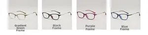 Retro TR90 square eyeglass frames in gradient green, black, purple, and blue colors