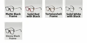 Close-up of lightweight square TR90 eyeglass frames in five diverse color options