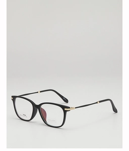 Detail view of black TR90 square eyeglasses frame with UV400 protective clear lenses