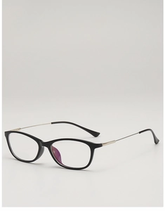 Detail of vintage square TR90 eyewear frame with thin silver metal temples on white background