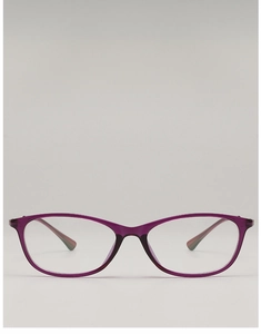 Detailed macro shot of translucent purple TR90 square eyeglass frame with chic cat-eye shape