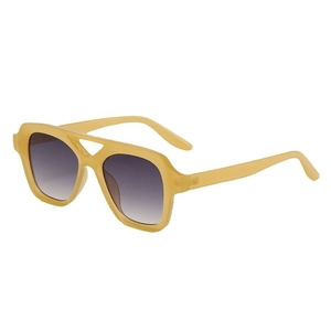 Retro amber square frame sunglasses with double bridge and purple gradient lenses