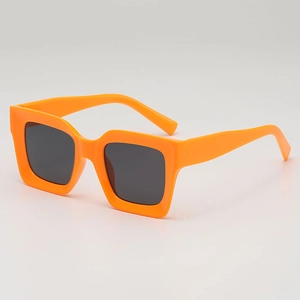 Retro hip hop chunky square orange sunglasses with dark lenses and UV400 protection