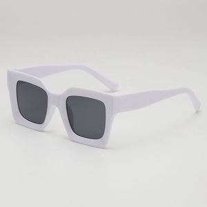 Hip hop punk style sunglasses with thick white rectangular frame and dark grey lenses