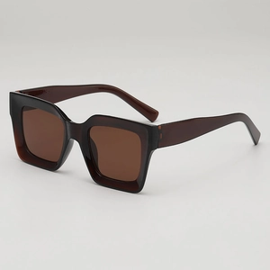 Retro hip hop thick frame sunglasses in dark tea brown with UV400 protection