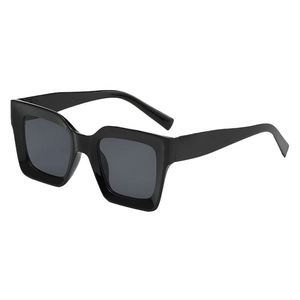 Hip hop punk style thick frame black sunglasses with UV400 lenses shown from 45 degree angle