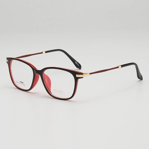 Ultralight TR90 square eyeglasses frame in black and red dual-tone for men and women