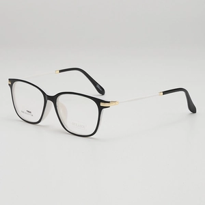 Classic black TR90 square eyeglass frames with white temples and gold metal hinges