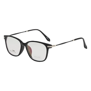 Lightweight black TR90 square eyeglass frames with UV400 protection and metal temple details