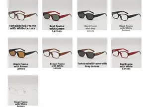 Detailed catalog of square leopard print and colorful fashion sunglasses for women