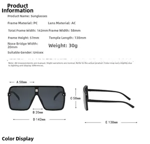Tableau des dimensions pour lunettes de soleil XXL de 142mm de large et 57mm de haut