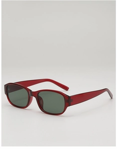 Macro view of retro square leopard sunglasses with dark red frames and dark lenses