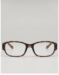 Front view of stylish tortoiseshell square glasses frame with clear lenses and leopard print