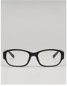 Detail view of stylish black full-rim oval sunglasses with high-gloss resin finish