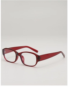 Close-up of translucent burgundy square frame glasses with durable metal hinges