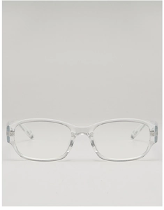 Front view of transparent square frames showcasing a modern minimalist eyewear design