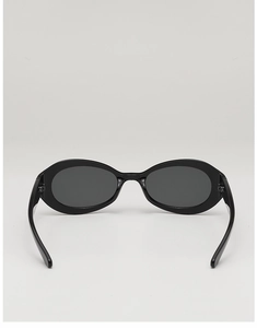 Vue arrière de lunettes de soleil ovales noires avec verres gris foncé et monture