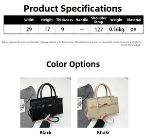 Tableau des tailles et vue multicouleur du sac à main élégant en cuir PU style Kelly