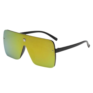 Lunettes de soleil oversize noires à écran miroir jaune et pont métallique carré chic